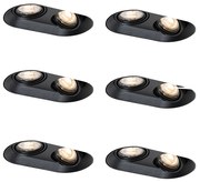 Set de 6 spoturi încastrate rotunjite negre GU10 50mm cu 2 lumini - Hubs