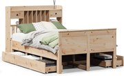 vidaXL Pat cu bibliotecă fără saltea, 135x190 cm, lemn masiv de pin