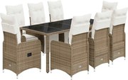 vidaXL Set bistro de grădină cu perne, 9 piese, maro, poliratan