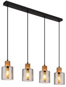 Lustra cu 4 Pendule lemn maro sticla fumurie ALEIDIS