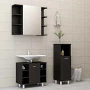 vidaXL Set mobilier de baie, 3 piese, negru, lemn prelucrat