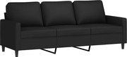 vidaXL Canapea cu 3 locuri, Negru, 180 cm, catifea