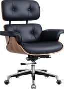 EXECUTIVE PRESTIGE – Scaun Directorial Ergonomic Premium, cu Piele PU, Furnir din Lemn Nuc, Bază din Aluminiu, Reglaj pe Înălțime și Funcție de Înclinare, Negru