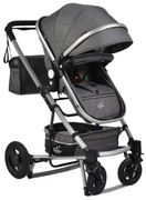 Carucior nou nascuti 2 in 1 NOVOKIDS™ GIGI PRO , Cu geanta bebe inclusa, Roti din cauciuc plin AVE, Cadru aluminiu Silver, Maner reversibil, Spatar