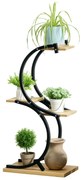 Outsunny Suport de plante cu 4 rafturi, lemn masiv, rezistent la intemperii, 46 cm x 25 cm x 91 cm, Negru + Natural | Aosom Romania