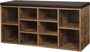 Pantofar cu bancă tapițată GABI, 10 compartimente, 104x30x48cm, negru/maro închis Vasagle