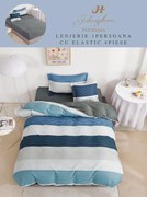 Set Lenjerie De Pat 1 Persoana, 4 piese, cu ELASTIC - Modern Albastru