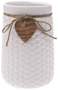 Vază Wood heart din ceramică, albă, 12 x 17,5 cm