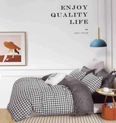 Lenjerie Din Bumbac Tip Finet 6 Piese Pentru Pat Dublu - Alb Negru