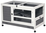 PawHut Tarc din lemn vila pentru iepuri cu tavă glisantă, ușă blocabilă, capac deschizator gri | Aosom Romania