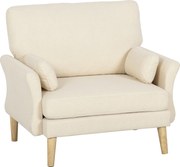 HOMCOM Fotoliu tapițat catifelat, scaun accent supradimensionat cu picioare din lemn, fotoliu pentru living și dormitor, alb crem | Aosom Romania
