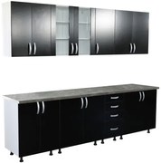 Bucatarie Zebra 260 cm din PAL Negru cu blat termoizolant gri