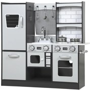 AIYAPLAY Bucătărie de Jucărie pentru Copii 3-8 Ani din Lemn cu Accesorii, Frigider, Chiuvetă și Buton cu Sunete, Maro | Aosom Romania