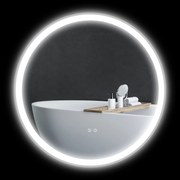 kleankin Oglindă rotundă luminată cu LED pentru baie Ø 80 cm montabil cu iluminare 3 culori comutator tactil 46W alb argintiu | Aosom Romania