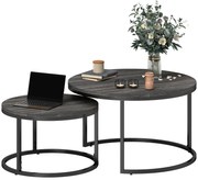 HOMCOM Set de 2 mese laterale pliabile design industrial, blat imitație ciment, picioare metalice negre | Aosom Romania