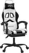 vidaXL Scaun de gaming cu suport picioare, alb/negru, piele ecologică
