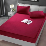Huse de pat, 3 Piese, Catifea cu elastic 180x200, Rosu