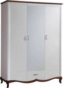 Dulap lemn masiv nuc Milan 3 Uși cu Oglindă Alb-, 164,2 × 62,5 × 209,5 cm