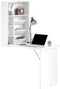 HOMCOM Birou pliabil de perete, masă de perete pliabilă cu rafturi pentru living, sufragerie, birou, 93,8 x 60 x 147 cm, alb | Aosom Romania