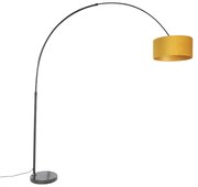 Lampă cu arc neagră cu abajur din catifea galben muștar cu aur 50 cm - XXL