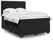 vidaXL Pat box spring cu saltea, negru, 140x190 cm, catifea