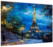 Tablou pe sticlă - Pictură în ulei a Turnului Eiffel (70x50 cm)