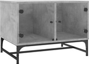 vidaXL Măsuță de cafea cu uși din sticlă, gri beton, 68,5x50x50 cm