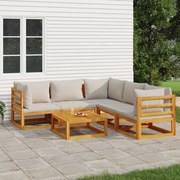 vidaXL Set mobilier grădină, perne gri deschis, 6 piese, lemn masiv
