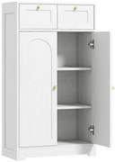 HOMCOM Mobilier de baie mobilier de depozitare cu 2 sertare uși duble arcuite etajere reglabile 60x30x108cm alb | Aosom Romania