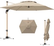 Outsunny Umbrelă de Grădină Suspendată Înclinabilă cu Bază în Cruce UPF50+, Kaki | Aosom Romania