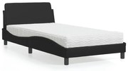 vidaXL Pat cu saltea, negru, 100x200 cm, piele ecologică