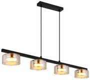 Lustra suspendata din metal negru cu sticla chihlimbar HIGGINS 4L