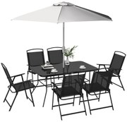 Outsunny Set de grădină cu Masă, 6 Scaune Pliante și Umbrelă de Soare cu Manivelă, Set pentru Exterior din 8 piese, 140x90x70 cm, Gri