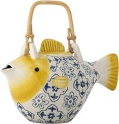 Ceainic din ceramică albă în formă de pește cu model floral albastru decorat manual, 800 ml, 24×13,5×13 cm, „Wrenna"