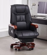 Scaun directorial din lemn masiv, cu suport pentru picioare, mecanism inclinare, inaltime reglabila, pivotant, PU Premium, rezistent 150 kg, Negru
