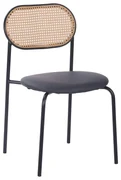 Scaun Bucatarie/Dining Jacks Cadru Metalic Spatar Rattan Sezut Tapitat PU Negru
