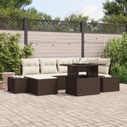 vidaXL Set de canapele pentru grădină cu pernă 7 pcs maro și crem