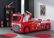 Set Pat Mașină de Pompieri NEW FIRE TRUCK și Saltea BASIC COOL pentru Copii, 2 Piese, 90x200 cm, Roșu (MDF) – Auto – Vipack
