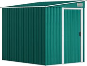 Outsunny Magazie Grădină din Oțel, Ușă Glisantă, pentru Căsuță de Unelte, Căsuță de Grădină, 154x206.5x160/181 cm, Albă | Aosom Romania