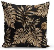 Față de pernă Minimalist Cushion Covers Golden Leafes With Black BG, 45 x 45 cm