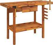 vidaXL Bancă de lucru cu sertar și menghine 124x52x83 cm, lemn masiv de acacia