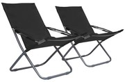 vidaXL Scaune de plajă pliante, 2 buc., negru, material textil