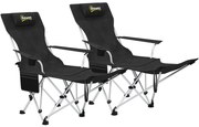 Outsunny Set de 2 Scaune de Camping Pliabile cu Suport pentru Picioare Detașabil, 82x100x88 cm, Negru | Aosom Romania