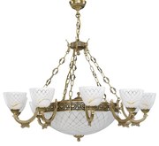 Candelabru cu 10 brate clasic design italian din alama, sticla 7052 RA-L. 7052/10+4