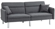 HOMCOM Canapea Pat cu 3 Locuri, Canapea din Material cu Spătar Reglabil pe 3 Poziții și 2 Perne, 189x91x84 cm, Gri | Aosom Romania