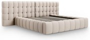 Pat matrimonial bej tapițat cu spațiu de depozitare cu somieră 180x200 cm Mamaia – Micadoni Home