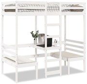vidaXL Cadru pat etajat, birou/scaune, alb, 75x190 cm, lemn masiv pin