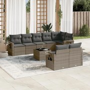 vidaXL Set canapele de grădină, 9 piese, cu perne, gri, poliratan