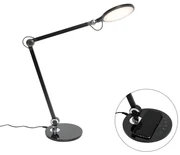 Lampă de masă de design neagră cu LED inclus cu senzor tactil și încărcător prin inducție - Don