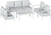Outsunny Mobilier de Grădină din Aluminiu cu Canapea 3 Locuri, 2 Fotolii și Masă pentru Exterior, Alb | Aosom Romania